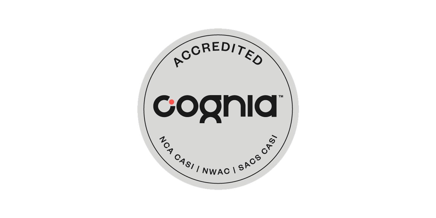 Cognia Accredited logo with names of accreditation bodies.
